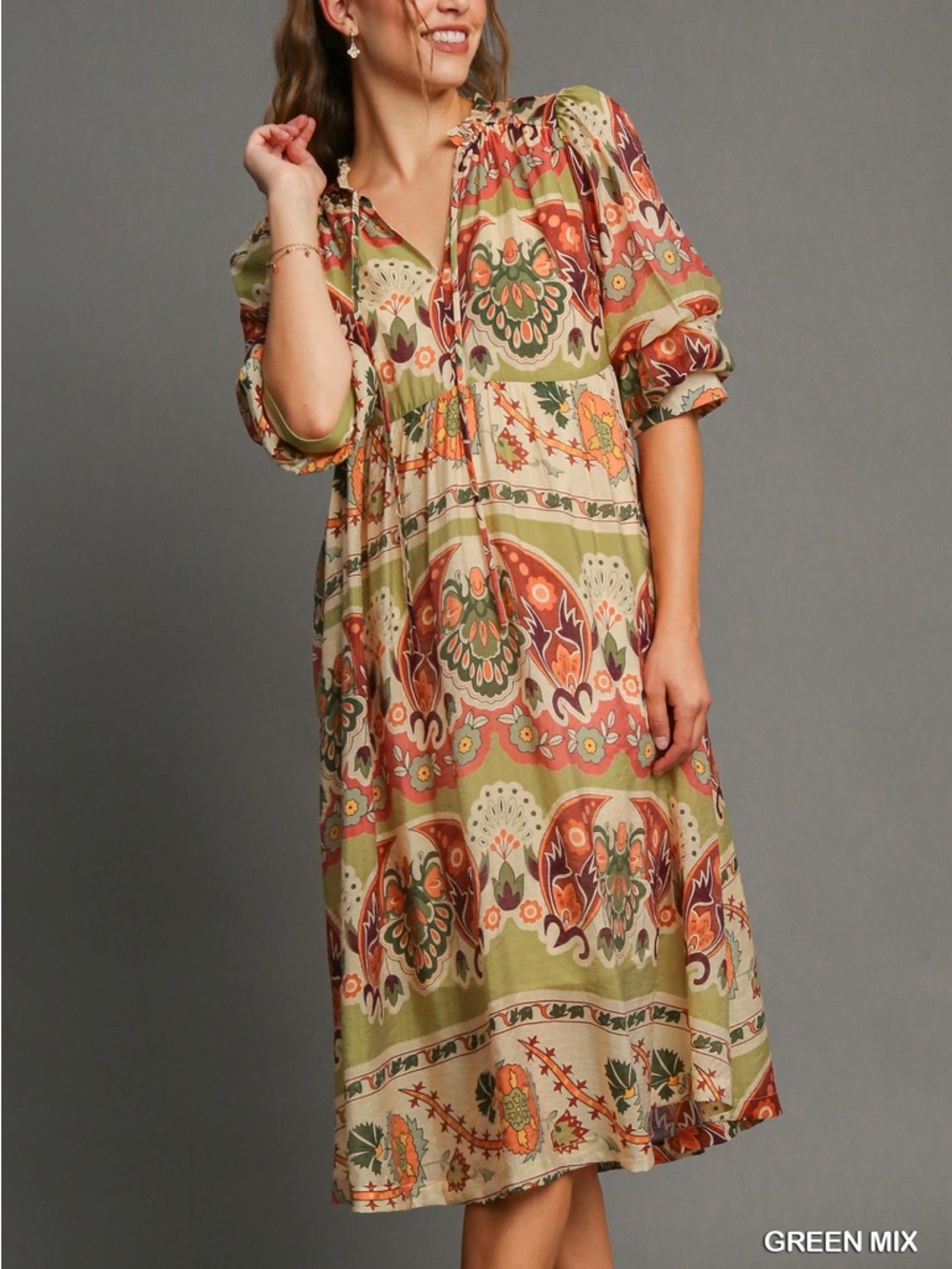 Green Mix Boho Midi Dress - Women